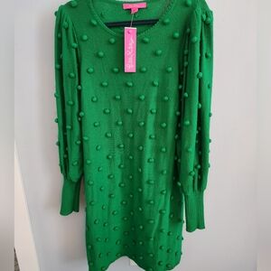 Lilly Pulitzer Kippa Vibrant Green Pom-Pom Sweater Dress